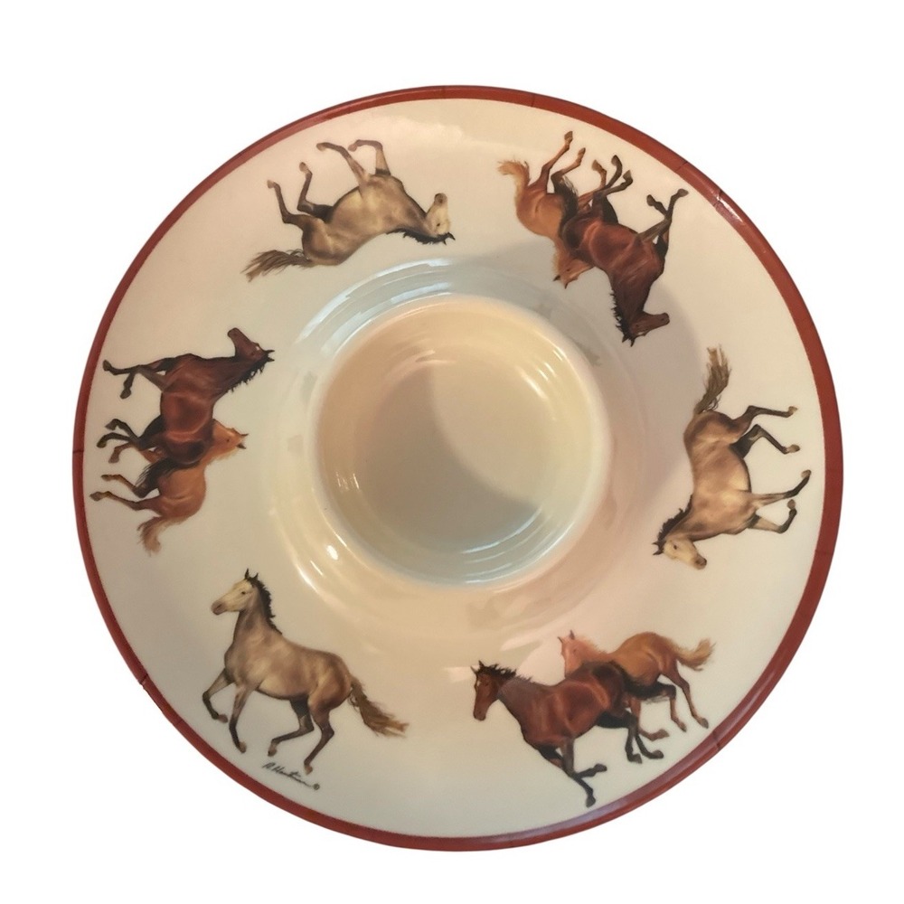Vintage Evergreen Horse Equine Chip Dip Platter Melamine Signed R‎ Hartman